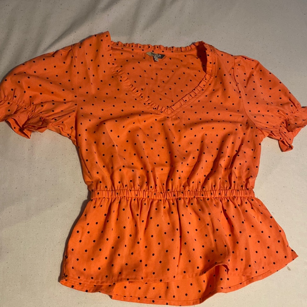 Size M blouse,bought in Mexico, orange color with polka dots